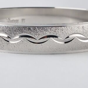 Vintage Trifari Silver Tone Bangle Shimmer Bracelet Etched Wave Design